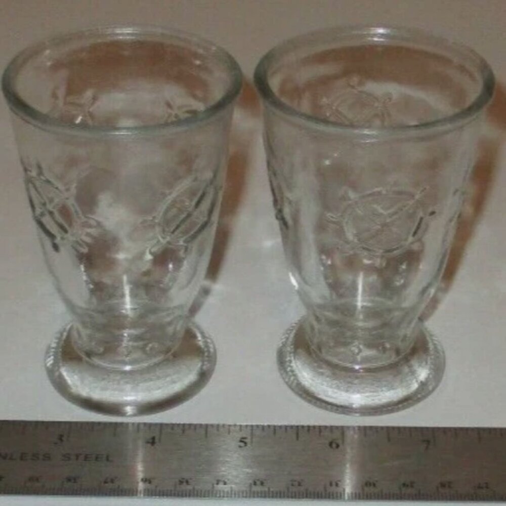 1970's Captain’s Wheel Glass Jelly Jar 2 Pc Set Vintage Nautical Boating